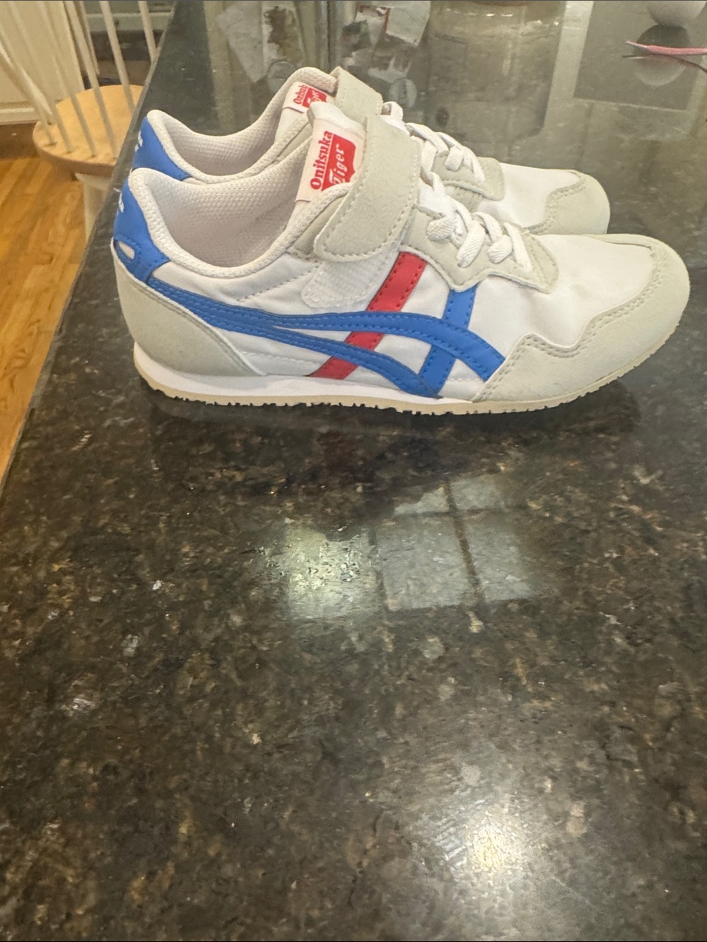 Onitsuka Tiger by Asics Kids White Sneakers with Blue and Red Stripes